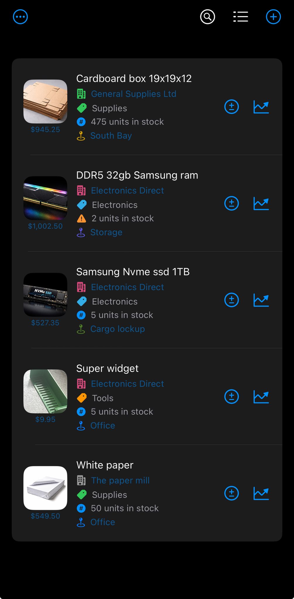 Low-stock overview screen