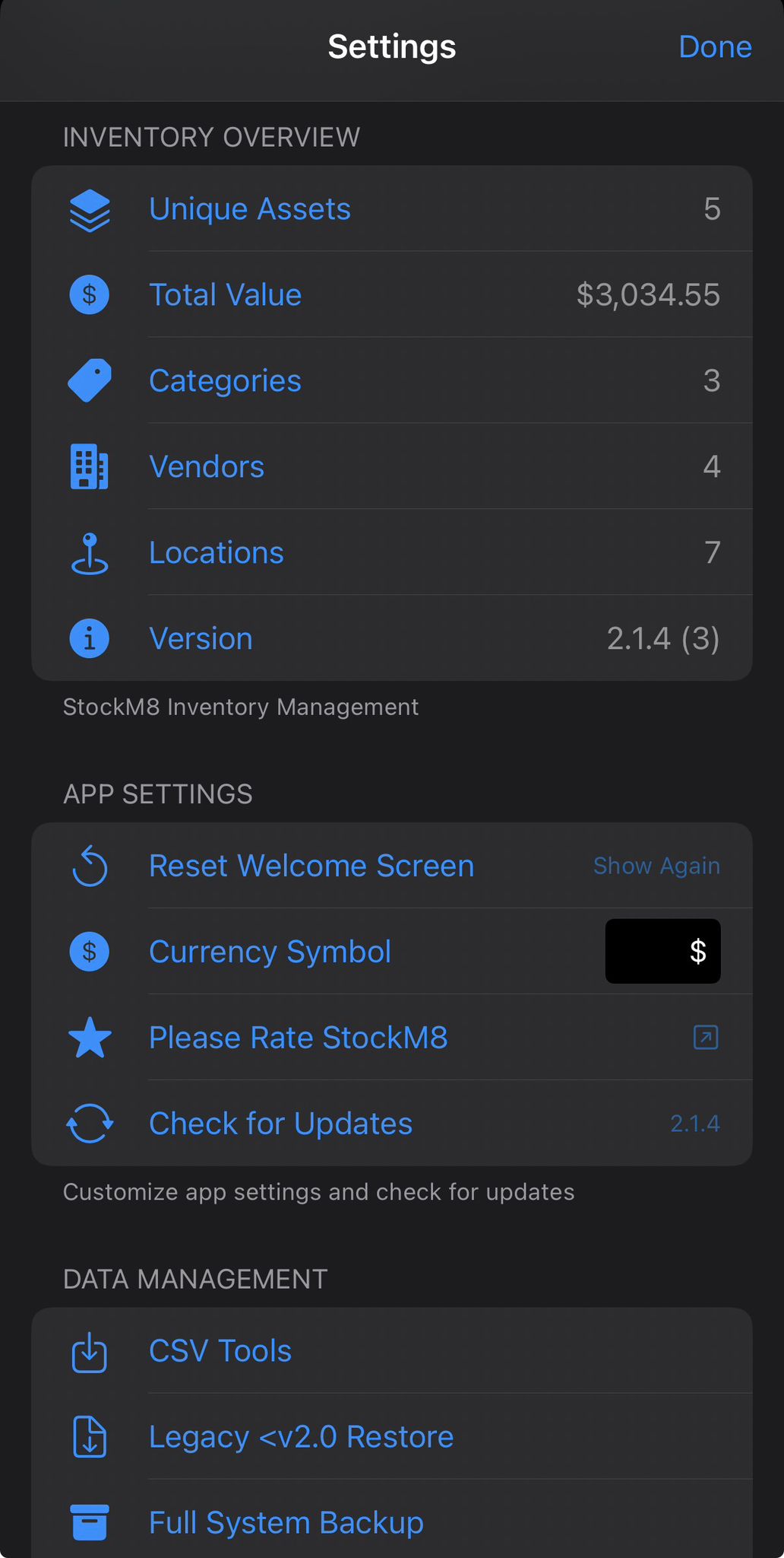 Vendor analysis screen